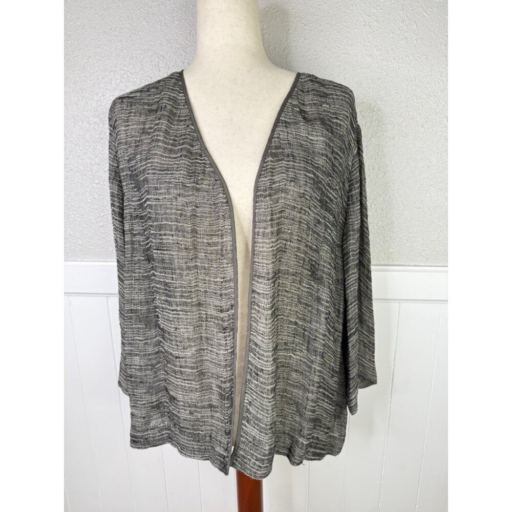 Eileen Fisher Dark Gray Organic Linen Gauze Strata Kimono Cardigan Jacket Sz M